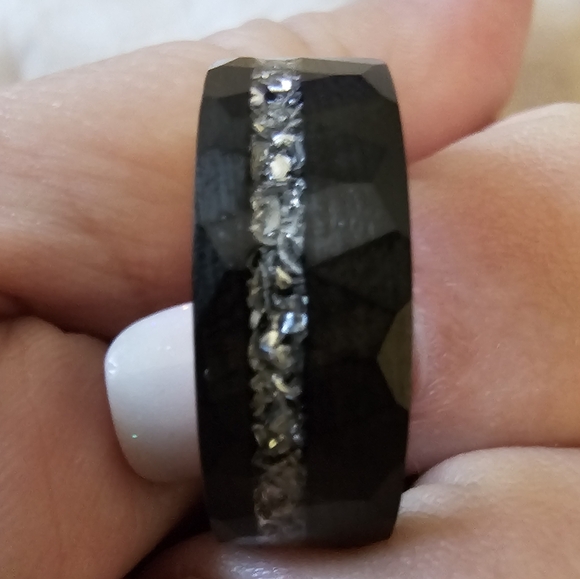 Sz 10, Muonionalusta Meteorite Tungsten Carbide Hammered Ring, M/F New! - Picture 5 of 10